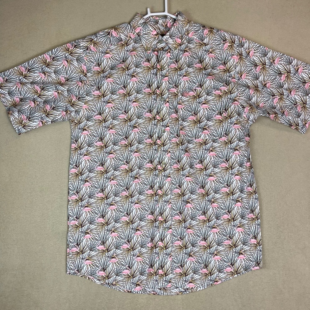 Ariat Men's Flamingo Print Classic Short‎ Sleeve Button Up Shirt Size M